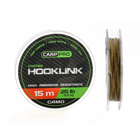 Потъващо влакно за поводи с покритие Carp Pro Coated Hooklink Camo 15м 15lb/25lb
